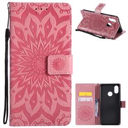 Embossing Sunflower Leather Wallet Case for Xiaomi Mi 8 - Pink