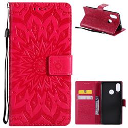 Embossing Sunflower Leather Wallet Case for Xiaomi Mi 8 - Red