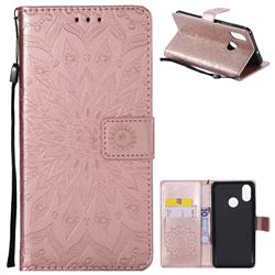 Embossing Sunflower Leather Wallet Case for Xiaomi Mi 8 - Rose Gold
