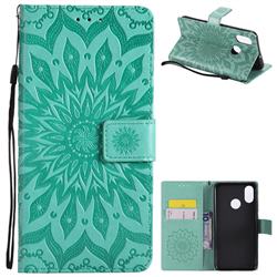 Embossing Sunflower Leather Wallet Case for Xiaomi Mi 8 - Green