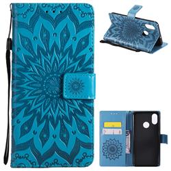 Embossing Sunflower Leather Wallet Case for Xiaomi Mi 8 - Blue