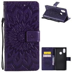 Embossing Sunflower Leather Wallet Case for Xiaomi Mi 8 - Purple