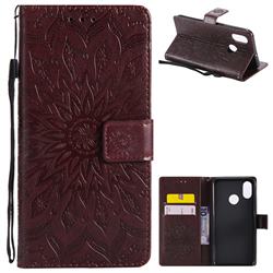 Embossing Sunflower Leather Wallet Case for Xiaomi Mi 8 - Brown