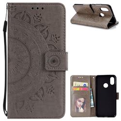 Intricate Embossing Datura Leather Wallet Case for Xiaomi Mi 8 - Gray