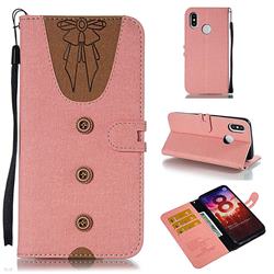 Ladies Bow Clothes Pattern Leather Wallet Phone Case for Xiaomi Mi 8 - Pink