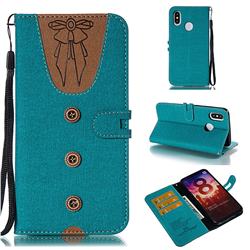 Ladies Bow Clothes Pattern Leather Wallet Phone Case for Xiaomi Mi 8 - Green