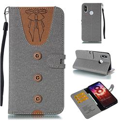 Ladies Bow Clothes Pattern Leather Wallet Phone Case for Xiaomi Mi 8 - Gray