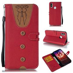 Ladies Bow Clothes Pattern Leather Wallet Phone Case for Xiaomi Mi 8 - Red