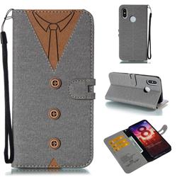Mens Button Clothing Style Leather Wallet Phone Case for Xiaomi Mi 8 - Gray