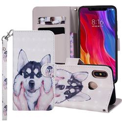 Husky Dog 3D Painted Leather Phone Wallet Case Cover for Xiaomi Mi 8