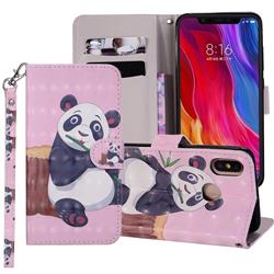 Happy Panda 3D Painted Leather Phone Wallet Case Cover for Xiaomi Mi 8
