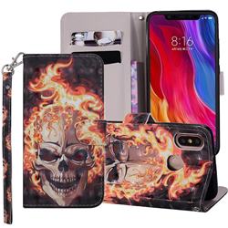 Flame Skull 3D Painted Leather Phone Wallet Case Cover for Xiaomi Mi 8