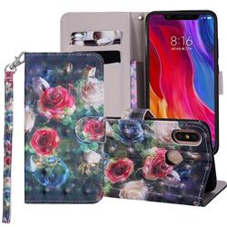 Rose Flower 3D Painted Leather Phone Wallet Case Cover for Xiaomi Mi 8