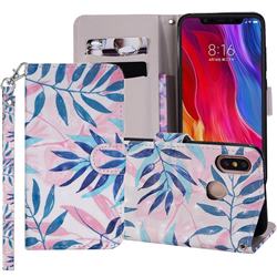 Green Leaf 3D Painted Leather Phone Wallet Case Cover for Xiaomi Mi 8