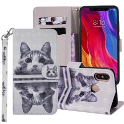 Mirror Cat 3D Painted Leather Phone Wallet Case Cover for Xiaomi Mi 8