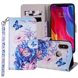Pansy Butterfly 3D Painted Leather Phone Wallet Case Cover for Xiaomi Mi 8