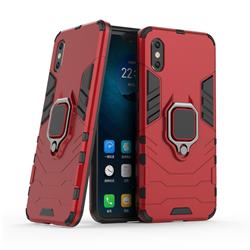 Black Panther Armor Metal Ring Grip Shockproof Dual Layer Rugged Hard Cover for Xiaomi Mi 8 Explorer - Red