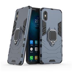 Black Panther Armor Metal Ring Grip Shockproof Dual Layer Rugged Hard Cover for Xiaomi Mi 8 Explorer - Blue