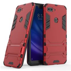 Armor Premium Tactical Grip Kickstand Shockproof Dual Layer Rugged Hard Cover for Xiaomi Mi 8 Lite / Mi 8 Youth / Mi 8X - Wine Red