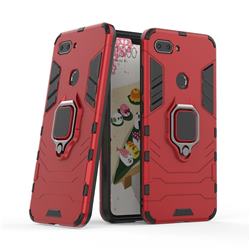 Black Panther Armor Metal Ring Grip Shockproof Dual Layer Rugged Hard Cover for Xiaomi Mi 8 Lite / Mi 8 Youth / Mi 8X - Red