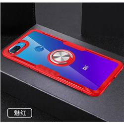 Acrylic Glass Carbon Invisible Ring Holder Phone Cover for Xiaomi Mi 8 Lite / Mi 8 Youth / Mi 8X - Charm Red