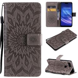 Embossing Sunflower Leather Wallet Case for Xiaomi Mi 8 Lite / Mi 8 Youth / Mi 8X - Gray