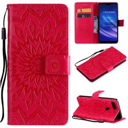 Embossing Sunflower Leather Wallet Case for Xiaomi Mi 8 Lite / Mi 8 Youth / Mi 8X - Red
