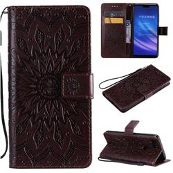 Embossing Sunflower Leather Wallet Case for Xiaomi Mi 8 Lite / Mi 8 Youth / Mi 8X - Brown