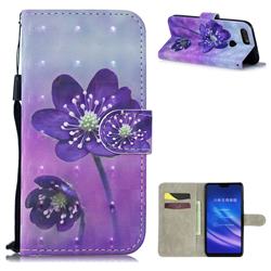 Purple Flower 3D Painted Leather Wallet Phone Case for Xiaomi Mi 8 Lite / Mi 8 Youth / Mi 8X