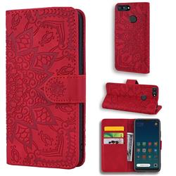 Retro Embossing Mandala Flower Leather Wallet Case for Xiaomi Mi 8 Lite / Mi 8 Youth / Mi 8X - Red