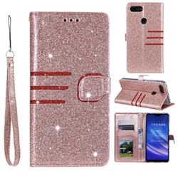 Retro Stitching Glitter Leather Wallet Phone Case for Xiaomi Mi 8 Lite / Mi 8 Youth / Mi 8X - Rose Gold