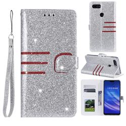 Retro Stitching Glitter Leather Wallet Phone Case for Xiaomi Mi 8 Lite / Mi 8 Youth / Mi 8X - Silver