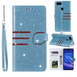 Retro Stitching Glitter Leather Wallet Phone Case for Xiaomi Mi 8 Lite / Mi 8 Youth / Mi 8X - Blue