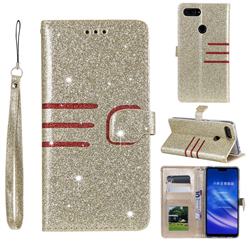 Retro Stitching Glitter Leather Wallet Phone Case for Xiaomi Mi 8 Lite / Mi 8 Youth / Mi 8X - Golden