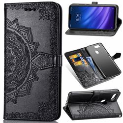 Embossing Imprint Mandala Flower Leather Wallet Case for Xiaomi Mi 8 Lite / Mi 8 Youth / Mi 8X - Black