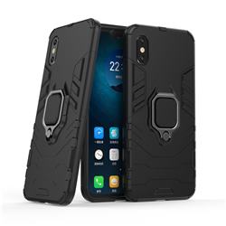 Black Panther Armor Metal Ring Grip Shockproof Dual Layer Rugged Hard Cover for Xiaomi Mi 8 Pro - Black