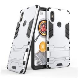 Armor Premium Tactical Grip Kickstand Shockproof Dual Layer Rugged Hard Cover for Xiaomi Mi 8 SE - Silver