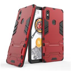Armor Premium Tactical Grip Kickstand Shockproof Dual Layer Rugged Hard Cover for Xiaomi Mi 8 SE - Wine Red