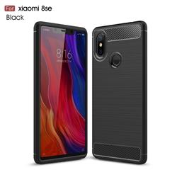 Luxury Carbon Fiber Brushed Wire Drawing Silicone TPU Back Cover for Xiaomi Mi 8 SE - Black