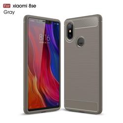 Luxury Carbon Fiber Brushed Wire Drawing Silicone TPU Back Cover for Xiaomi Mi 8 SE - Gray