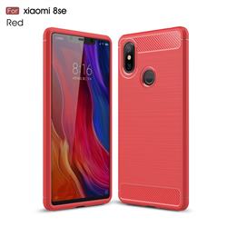 Luxury Carbon Fiber Brushed Wire Drawing Silicone TPU Back Cover for Xiaomi Mi 8 SE - Red