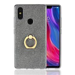 Luxury Soft TPU Glitter Back Ring Cover with 360 Rotate Finger Holder Buckle for Xiaomi Mi 8 SE - Black