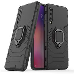 Black Panther Armor Metal Ring Grip Shockproof Dual Layer Rugged Hard Cover for Xiaomi Mi 9 - Black