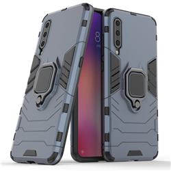 Black Panther Armor Metal Ring Grip Shockproof Dual Layer Rugged Hard Cover for Xiaomi Mi 9 - Blue