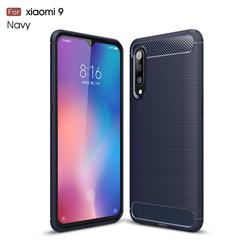 Luxury Carbon Fiber Brushed Wire Drawing Silicone TPU Back Cover for Xiaomi Mi 9 - Navy