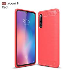 Luxury Carbon Fiber Brushed Wire Drawing Silicone TPU Back Cover for Xiaomi Mi 9 - Red