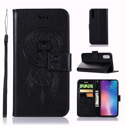Intricate Embossing Owl Campanula Leather Wallet Case for Xiaomi Mi 9 - Black