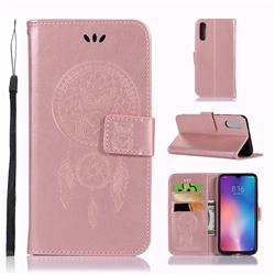 Intricate Embossing Owl Campanula Leather Wallet Case for Xiaomi Mi 9 - Rose Gold