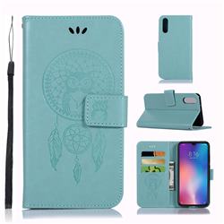 Intricate Embossing Owl Campanula Leather Wallet Case for Xiaomi Mi 9 - Green