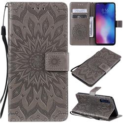 Embossing Sunflower Leather Wallet Case for Xiaomi Mi 9 - Gray